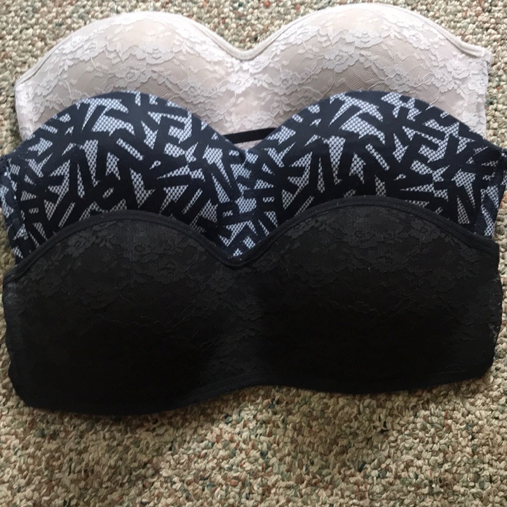 3 VS Pink strapless bras